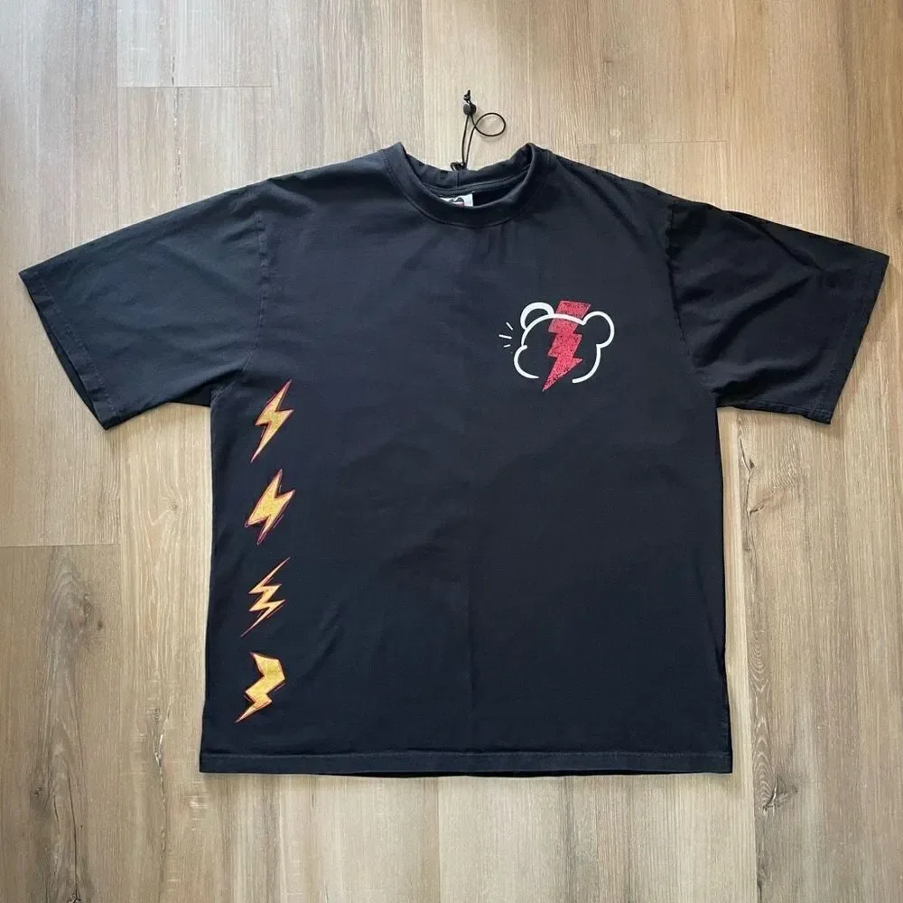 Maybe Crazy Men’s XL Black Streetwear Tee T-Shirt Drawstring Collar Lightning - Picture 1 of 7